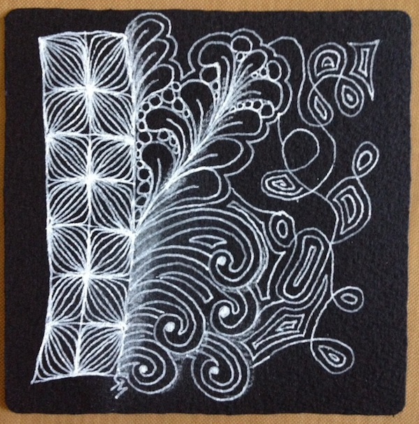 Black Zentangle tile by Grace Mendez